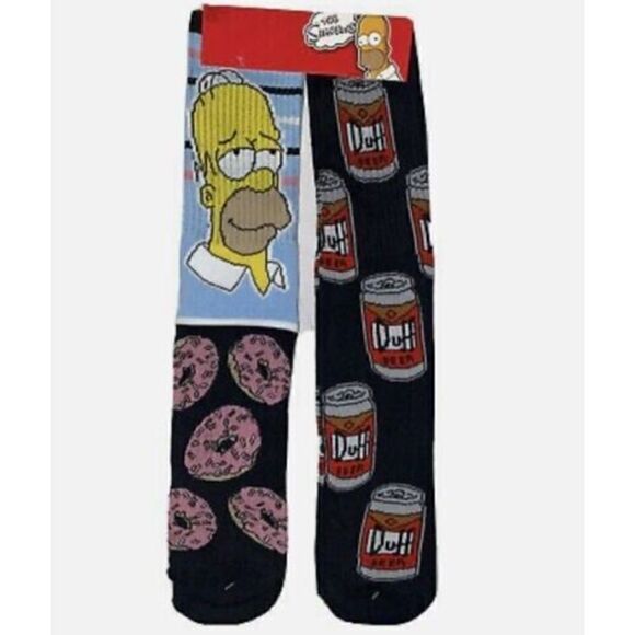 Simpsons Crew Socks, Adult Shoe Size 6-12,  Duff Beer, Homer 2 Pairs - Picture 1 of 2